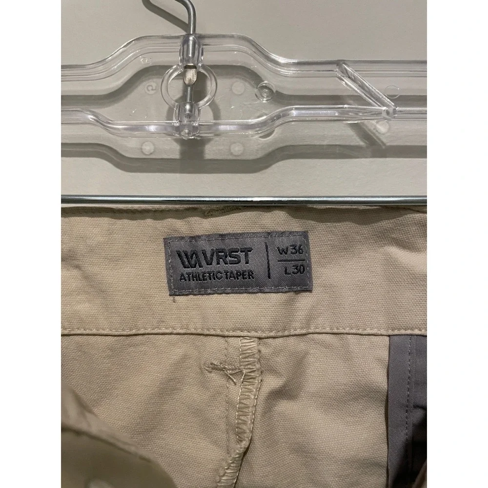 VRST Mens Athletic Taper Pants Tan Khaki Pleated Chino Trousers 36x30 Workwear